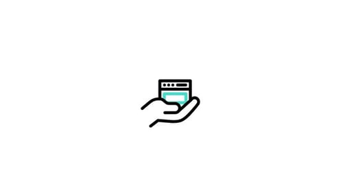 Animated Hand Holding Browser Icon in Flat Design Style