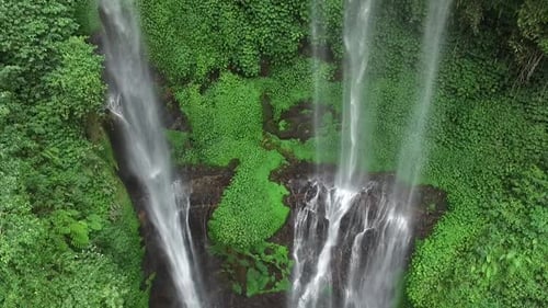 Aerial shot of Sekumpul waterfall. Drone shot.