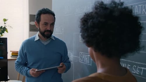 Male Programming Teacher Asking Questions to Young Student on Variables Tree