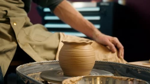 Completed Finished Product Clay Bowl Jug Pot Spinning Pottery Wheel Man Craftsman Hobby Studio Craft