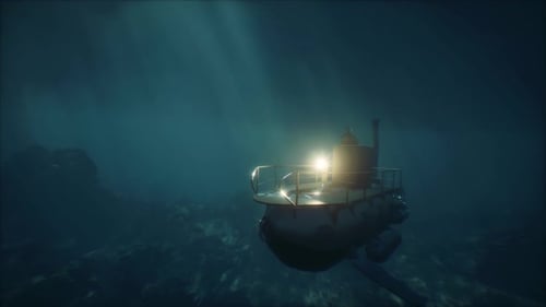 Submarine Moored In The Deep Sea