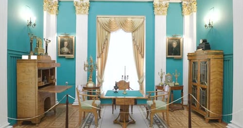 Ornate Historical Interior with Table and Chairs