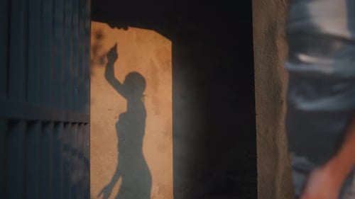 Sensual Woman Shadow Moving on Building Wall Unrecognizable Girl Moving Body