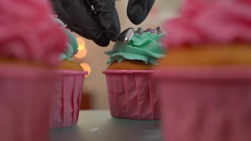 Cupcake Decoration with Green Frosting Close Up