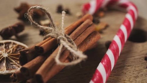 Christmas Spices and Candy Cane Close Up