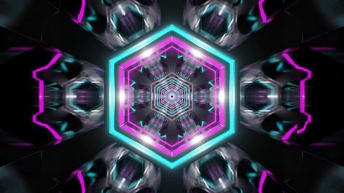 Cyan And Pink Neon Glowing Hexagoned Tunnel Background Vj Loop In HD