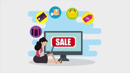Modern Online Shopping Illustration with E-commerce Sale Icons