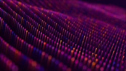 Wavy field of moving long blue-violet particles with a soft glow effect , 4k , 60 fps