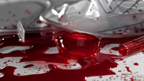 Drops of Blood Fall on the Table Filmed on a Highspeed Camera at 1000 Fps