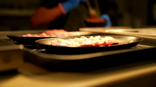 Raw Meat Prepared in a Restaurant Kitchen