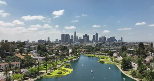 Los Angeles Downtown Arial Fly Drone Skyscrapers Cityscape Echo Park Los Angeles USA June 1 2022