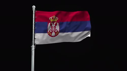 Realistic Waving Flag of Serbia on Flagpole