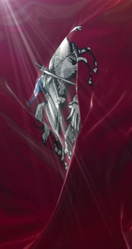 Waving Red Flag with Stylized Horse and Rider Animation