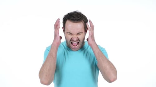 Screaming Middle Aged Man White Background