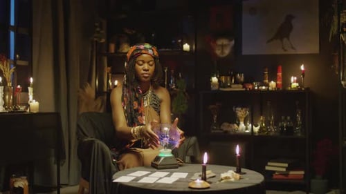 Fortune Teller Predicitng Future when Using Crystal Ball