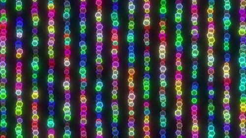 Leuchtender Hexagonpartikel, fallender Hintergrund. Fallende Hexagonpartikel in mehreren Farben, futuristisch