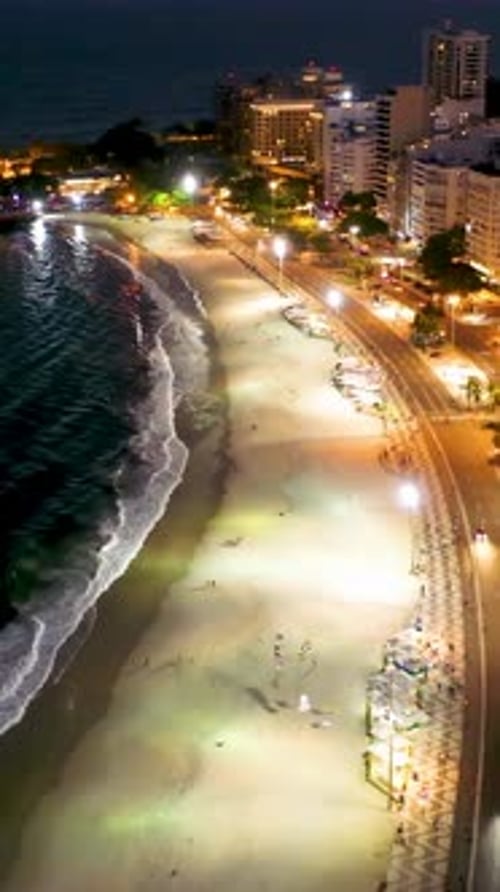 Famous Copacabana Beach at Night. Rio de Janeiro Brazil.