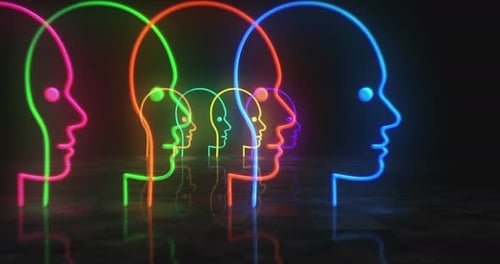 Colorful Neon Human Head Profiles Looping Background