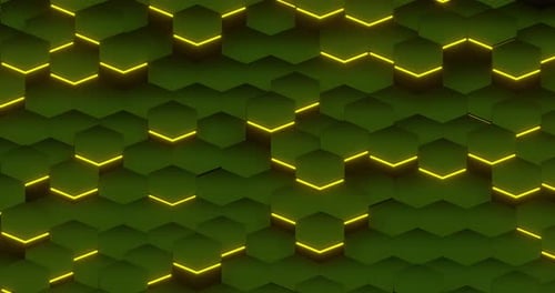 Sechseckiger Sci-Fi-Hintergrund im großen Maßstab mit gelben Lichtern