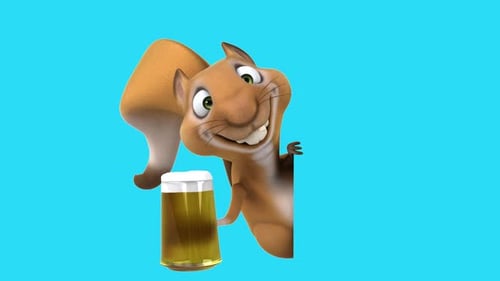 Fun 3D cartoon squirrel with a beer (with alpha channel included)