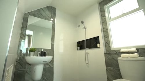 Modern Bathroom with Sink, Shower, and Toilet