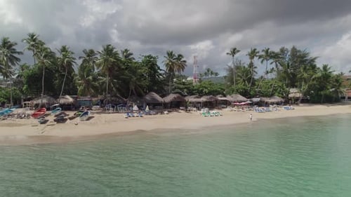 Slide Aerial Shot of Las Terrenas Beach Seashore, Dominican Republic