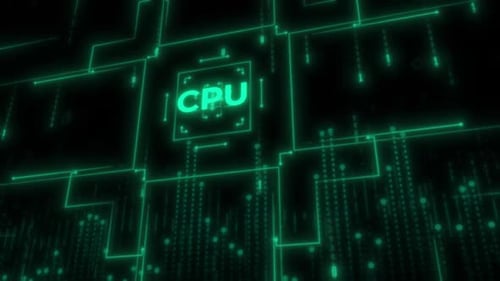 Futuristic CPU Circuit Board Animation with Digital Data Flow