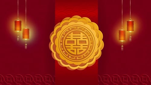 Animated Chinese Festive Background with Lanterns and Double Happiness Symbol