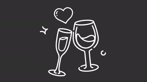 Toast de fête, romance, vin, champagne, doodle, icône, ligne, art, amour