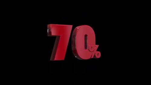 Glossy Red 70 Percent Text Spinning Animation