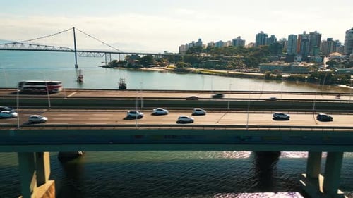 City of Florianopolis in Brazil Aerial View of the Bridge and Highway in the City of Florianopolis