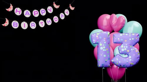 Happy Birthday 13th Celebration with Animated Balloons and Numbers