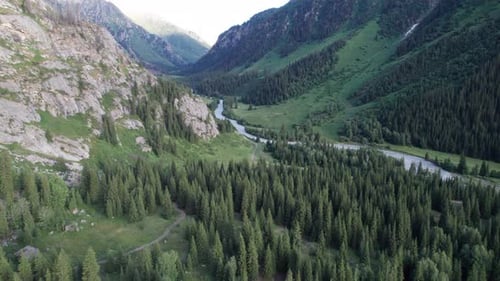 View of the River in a Green Gorge Among the Rocks