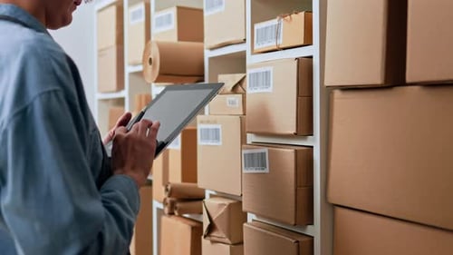 E Commerce Sale Through An Online Store Sending Parcels Accounting For Goods In Stock, A Girl With
