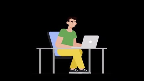 Personaje de Flat Men usando una computadora portátil