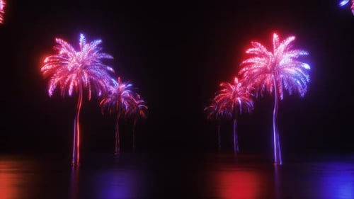 Neon Glowing Palm Trees Synthwave