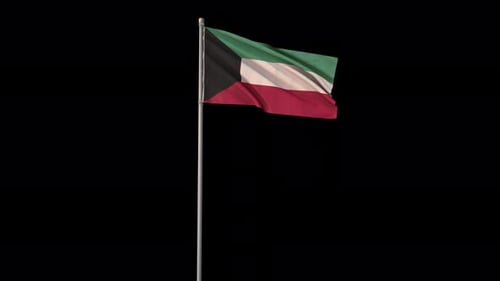 Kuwait Flag Waving on Black Background