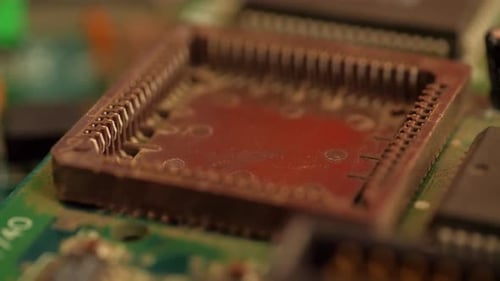 Socket for installing a microchip on a computer motherboard close-up