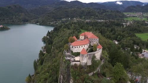 Aerial View of Bled Castle and Surrounding Countryside, Slovenia