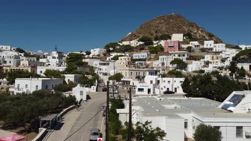 Plaka Chora Village Aerial View in Milos, Cyclades Island in Aegean Sea, Greece