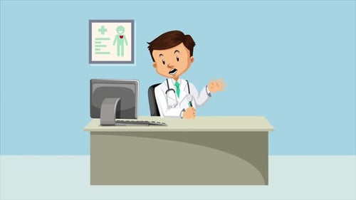 Doctor In A White Uniform Sits At Her Desk In Her Office With A Laptop And Gives Advice