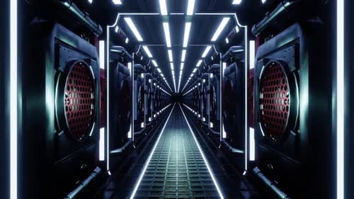 Futuristischer Science-Fiction-Korridor mit Neonlichtern