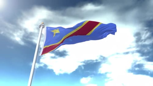 Democratic Republic of Congo Flag Waving in Cloudy Sky