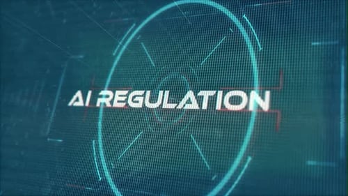 AI Regulation Digital Text Animation on Futuristic Tech Grid Background