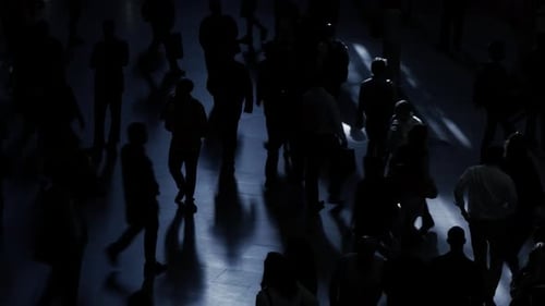 Crowds of Pedestrians Commuting in City Business District at Rush Hour Traffic