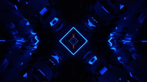 Blue And Orange Dimensional Tunnel With Neon And Mirror Pattern Background Vj Loop In 4K
