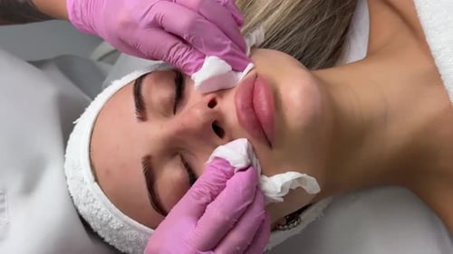Woman Getting Facial Treatment at Spa, Close Up
