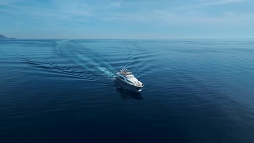 Aerial View of Speeding Yacht on Calm Blue Sea