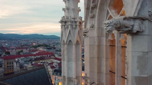 Up close aerial Stephen's Cathedral in Vienna Austria, Gothic architecture