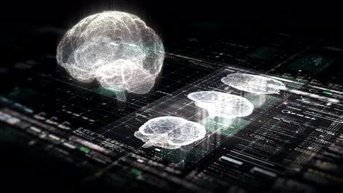 Futuristic Holographic Brain Scan and Digital Technology Interface